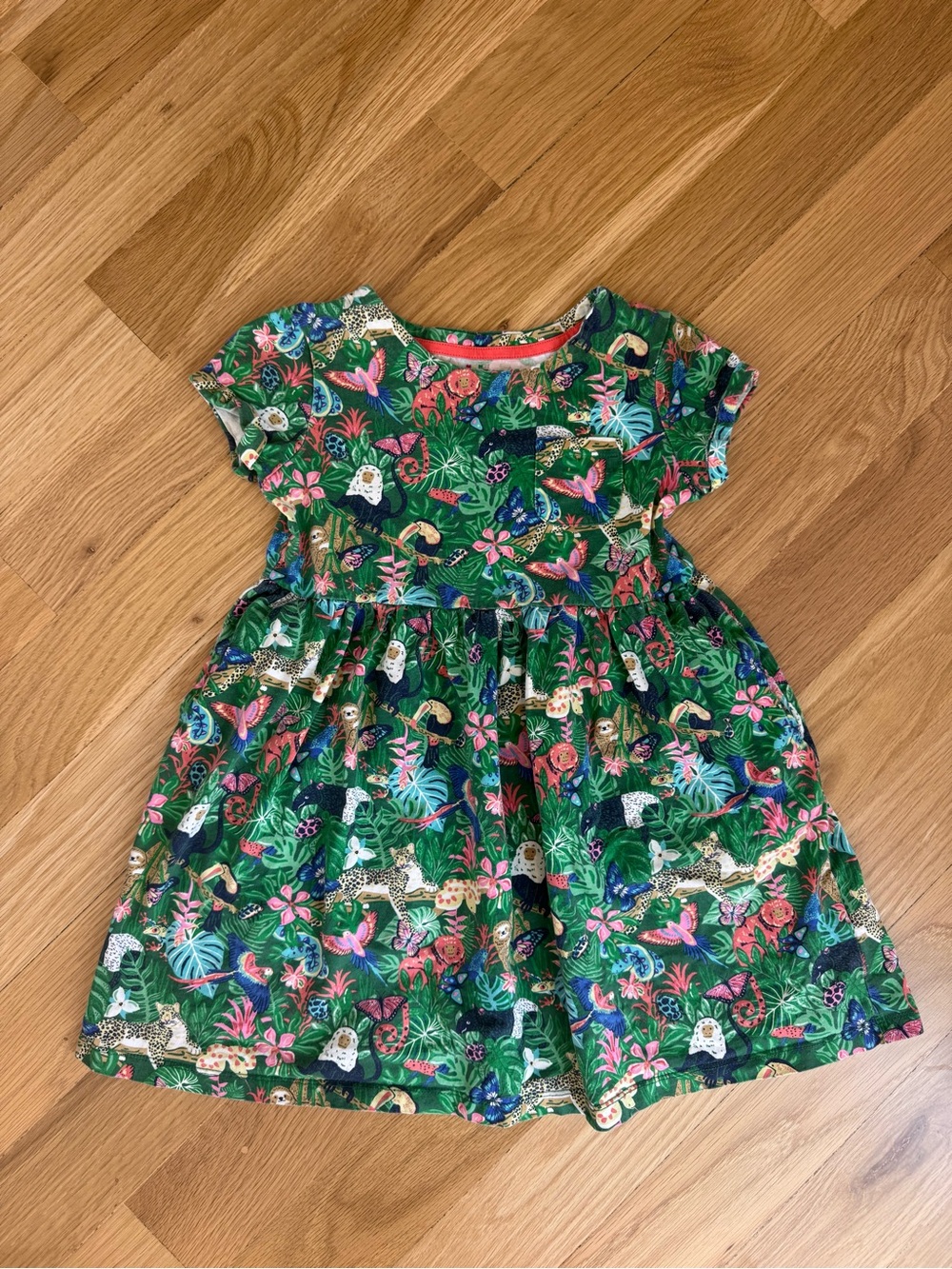 Mini Boden Green Tropical Animal Print Dress 7-8Y
